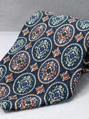 Vtg Pierre Balmain Silk Tie Medallion Motif Multicolor Extra Long Event Classic